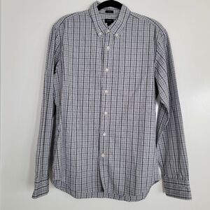 J Crew Twisted Jaspe Yarn Button Down‎ Large Slim Fit Grey Blue Stripes